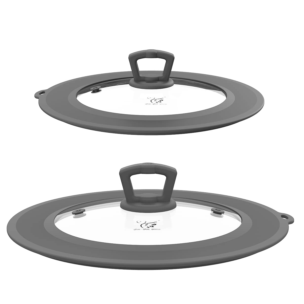 Set of 2 Vented Tempered Glass Universal Lid with Silicone, Light Grey B2489