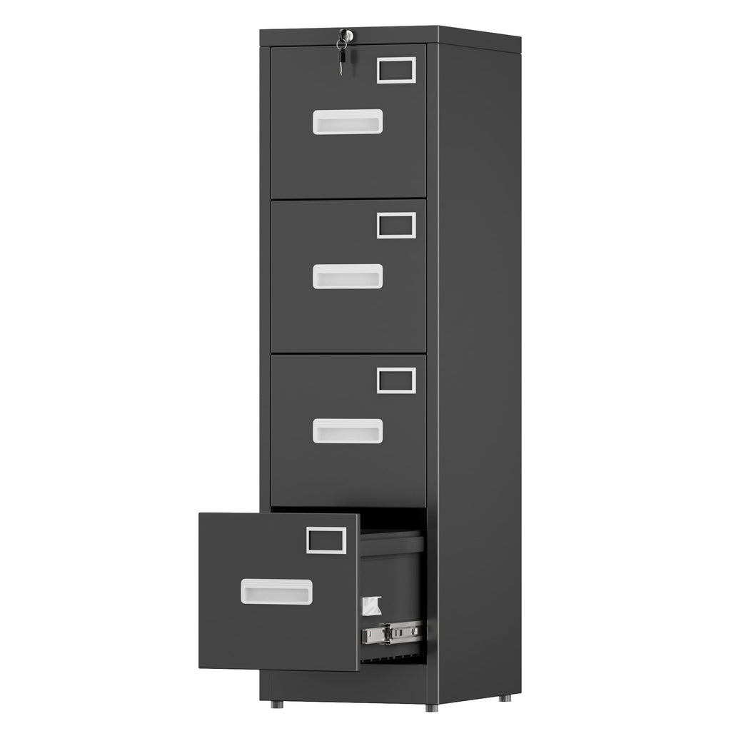 Black 4-Drawer Metal File Cabinet with Lock S86534