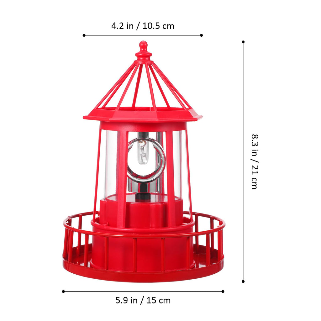 Solar Powered Red Lighthouse Figurine with Rotating Garden Light L22899