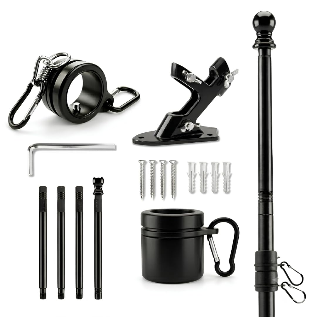 5FT Black Heavy Duty Flag Pole Kit with Bracket Z533382