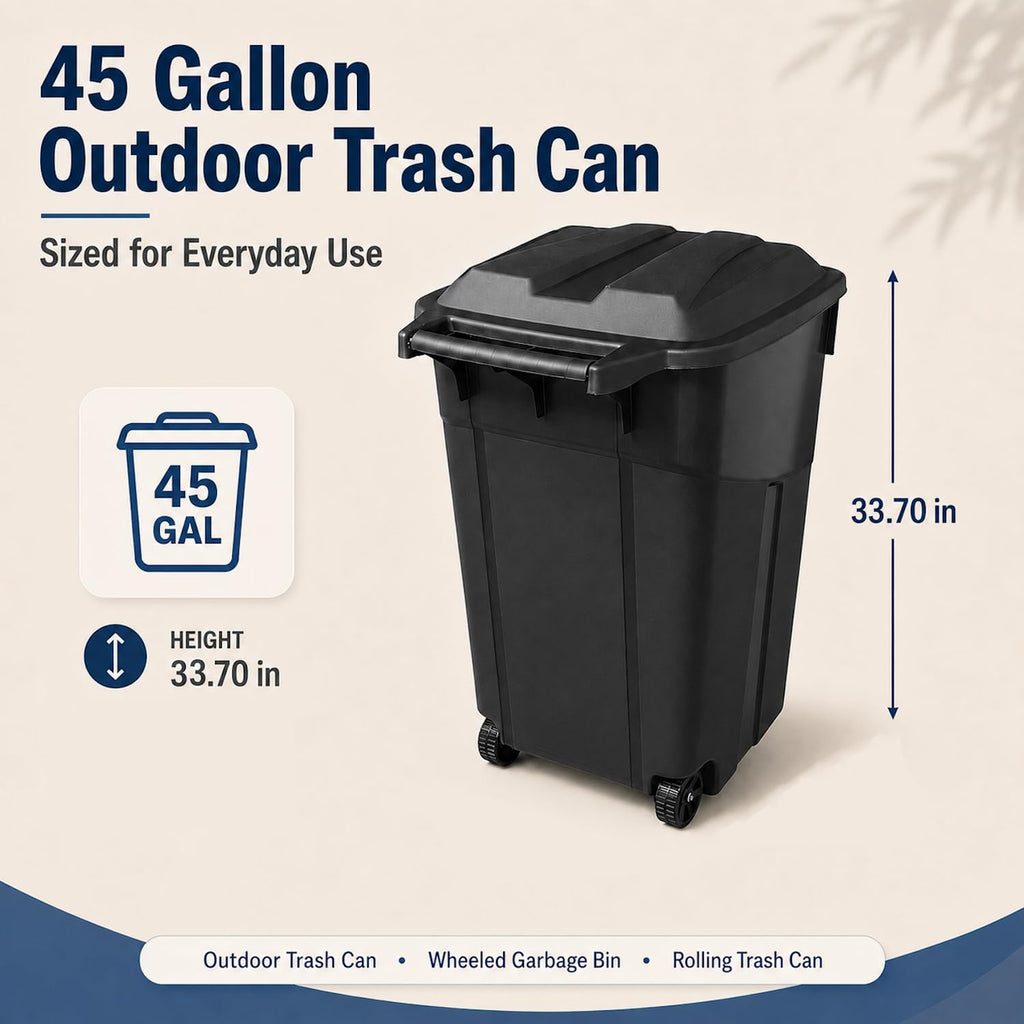 45 Gallon Wheeled Outdoor Trash Can with Lid O671545