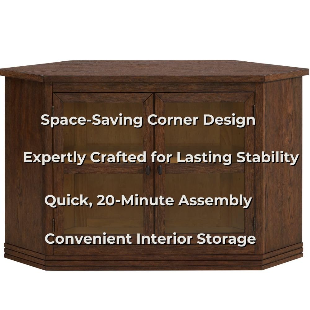 Cocoa Brown Wood and Glass Corner TV Stand A424913