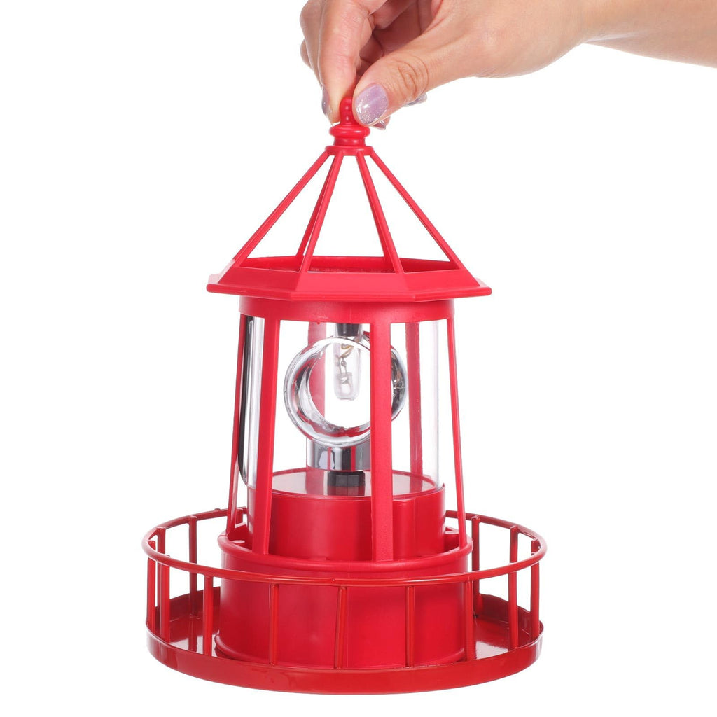 Solar Powered Red Lighthouse Figurine with Rotating Garden Light L22899