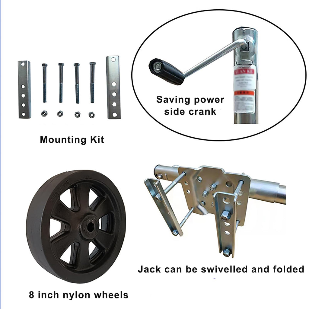 Heavy Duty Boat Trailer Jack with Dual Wheels, 2000lb Capacity, Side-Wind Crank, Swivel Design, Frosted Black Finish B512