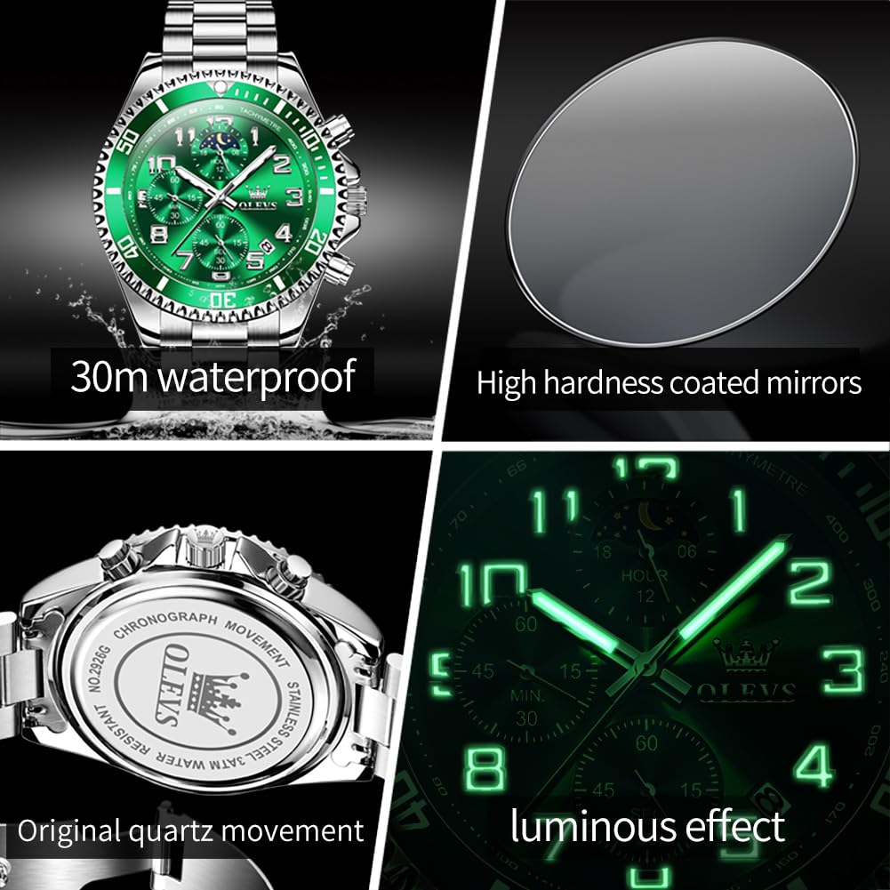 Men Luxury Chronograph Stainless Steel Waterproof Quartz Analog Watch R864
