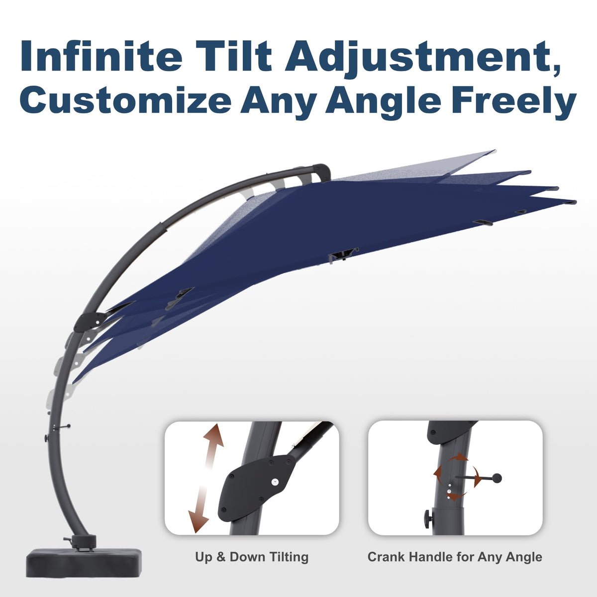 11FT Navy Blue Aluminum Cantilever Umbrella with Base Z5885