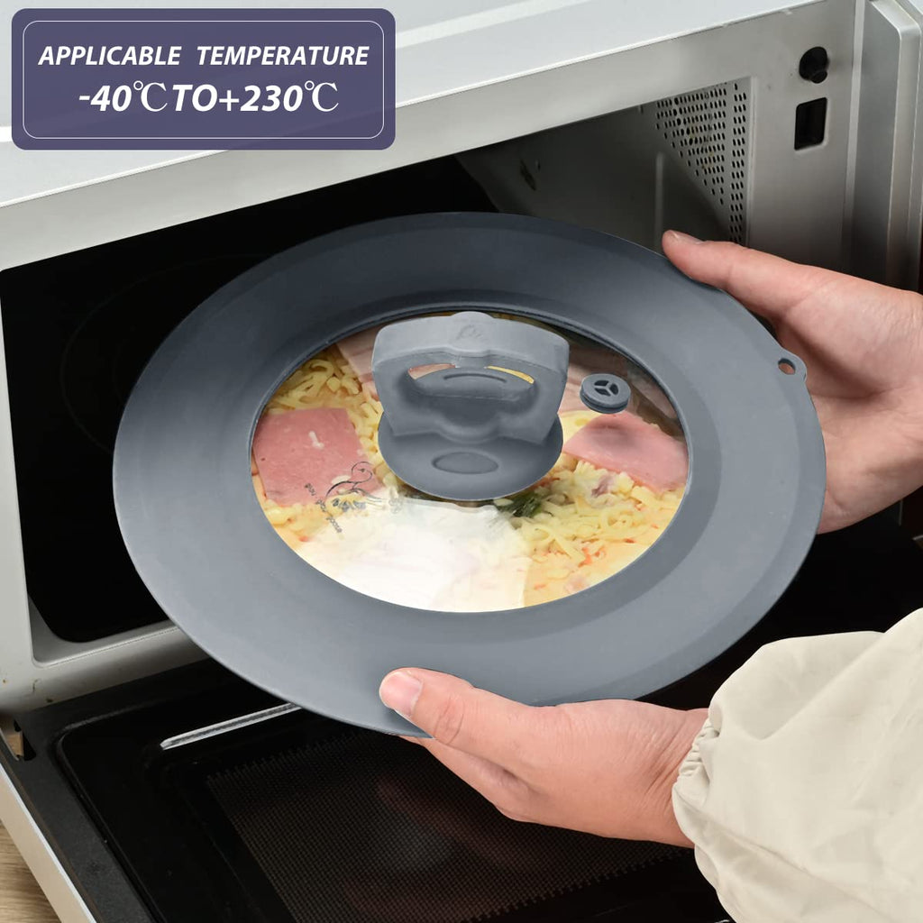 Set of 2 Vented Tempered Glass Universal Lid with Silicone, Light Grey B2489