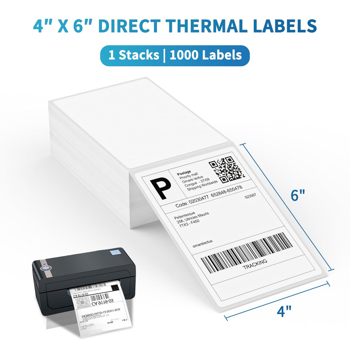 4 x 6 White Perforated Direct Thermal Labels, 1000 per Stack I849