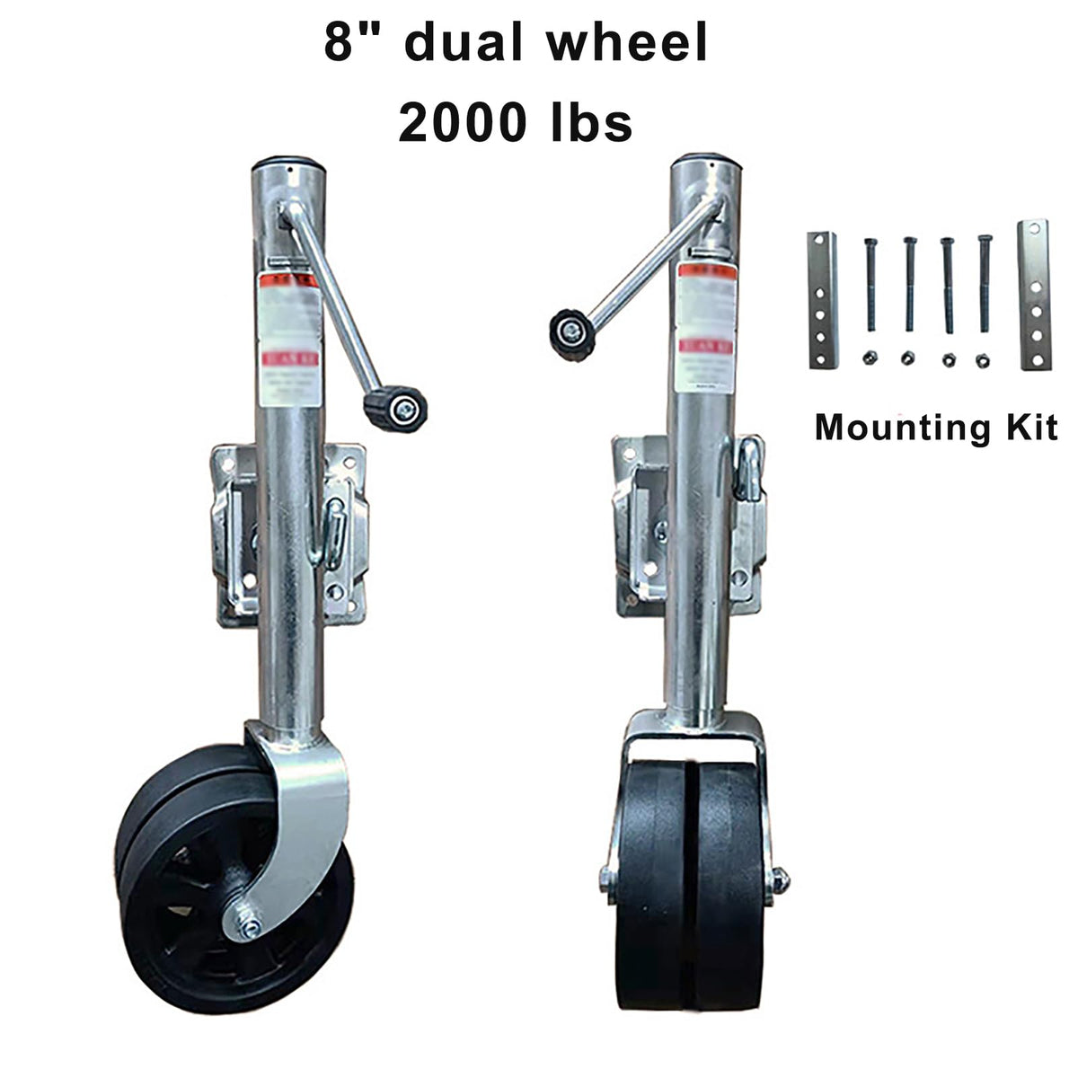 Heavy Duty Boat Trailer Jack with Dual Wheels, 2000lb Capacity, Side-Wind Crank, Swivel Design, Frosted Black Finish B512