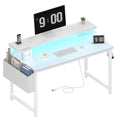 White 40 Inch Computer Desk with LED Lights and Power Outlets K868112