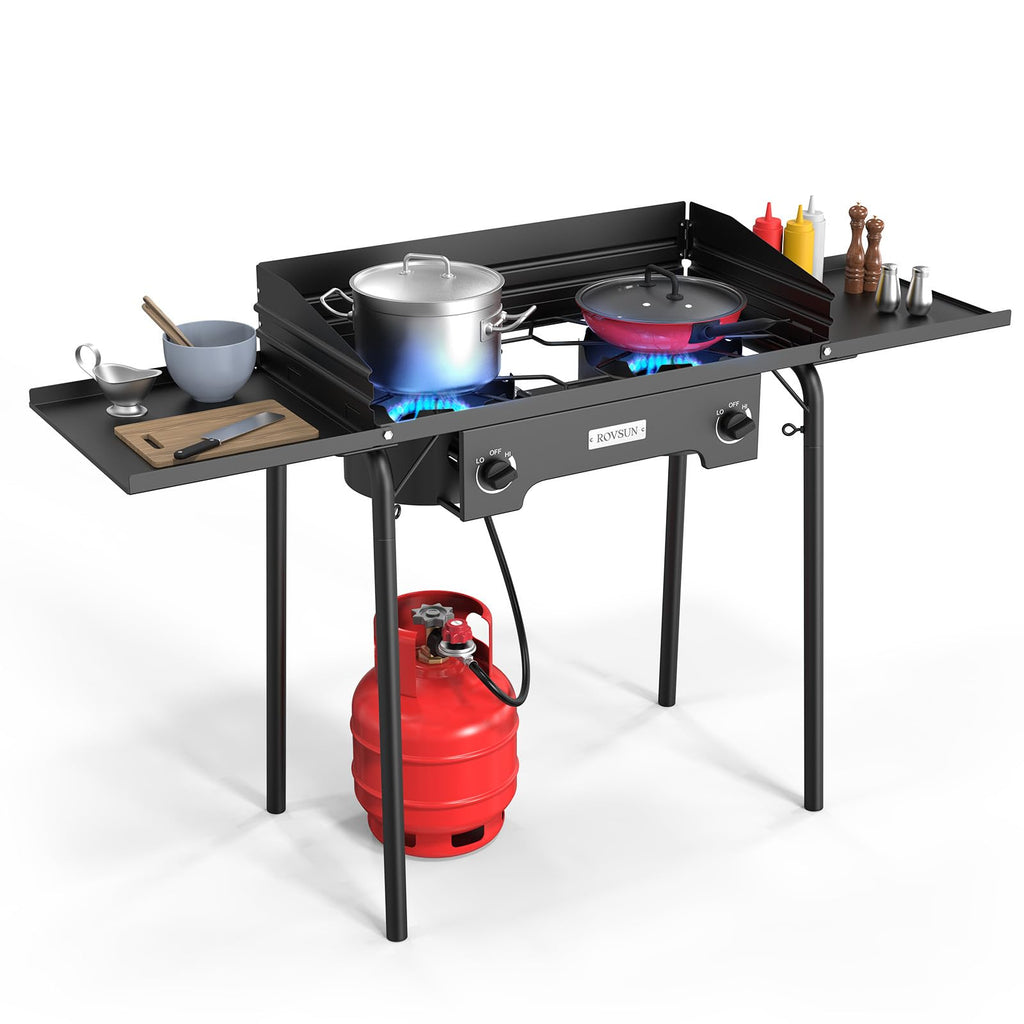 2 Burner Portable Propane Gas Stove with Side Shelves U604