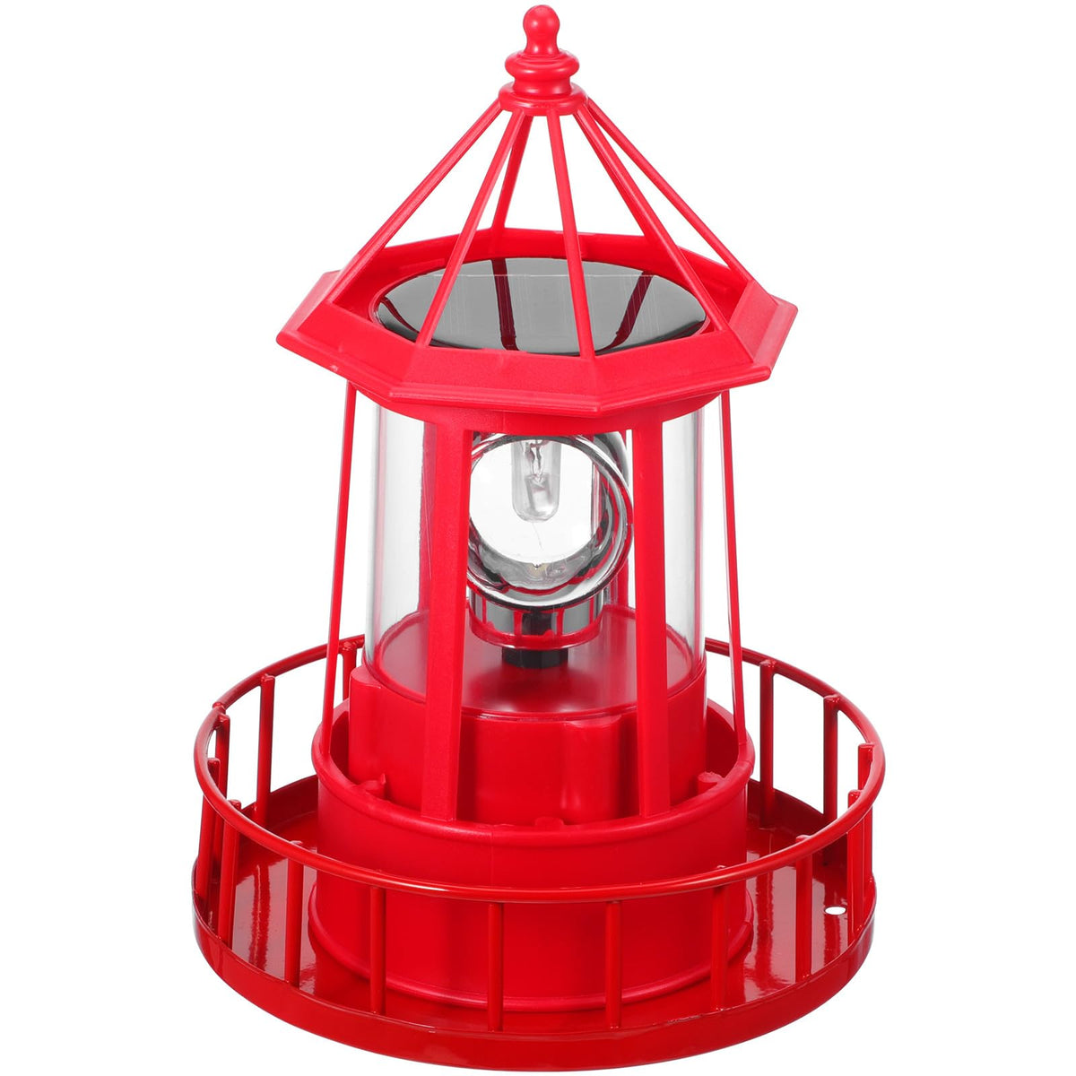 Solar Powered Red Lighthouse Figurine with Rotating Garden Light L22899