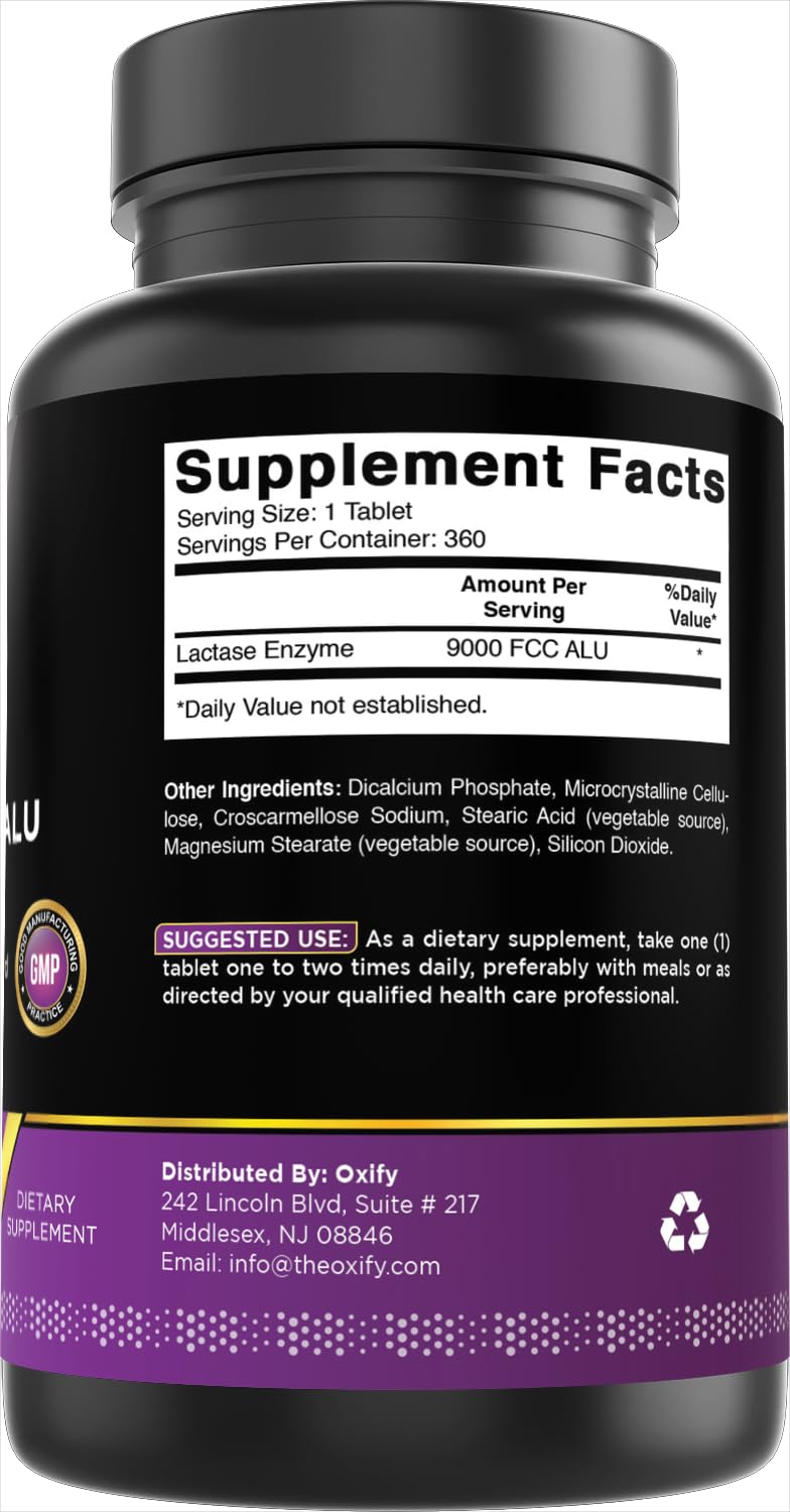 Lactase Enzyme 9000 FCC 360 Tablets Gluten-Free Non-GMO B1893