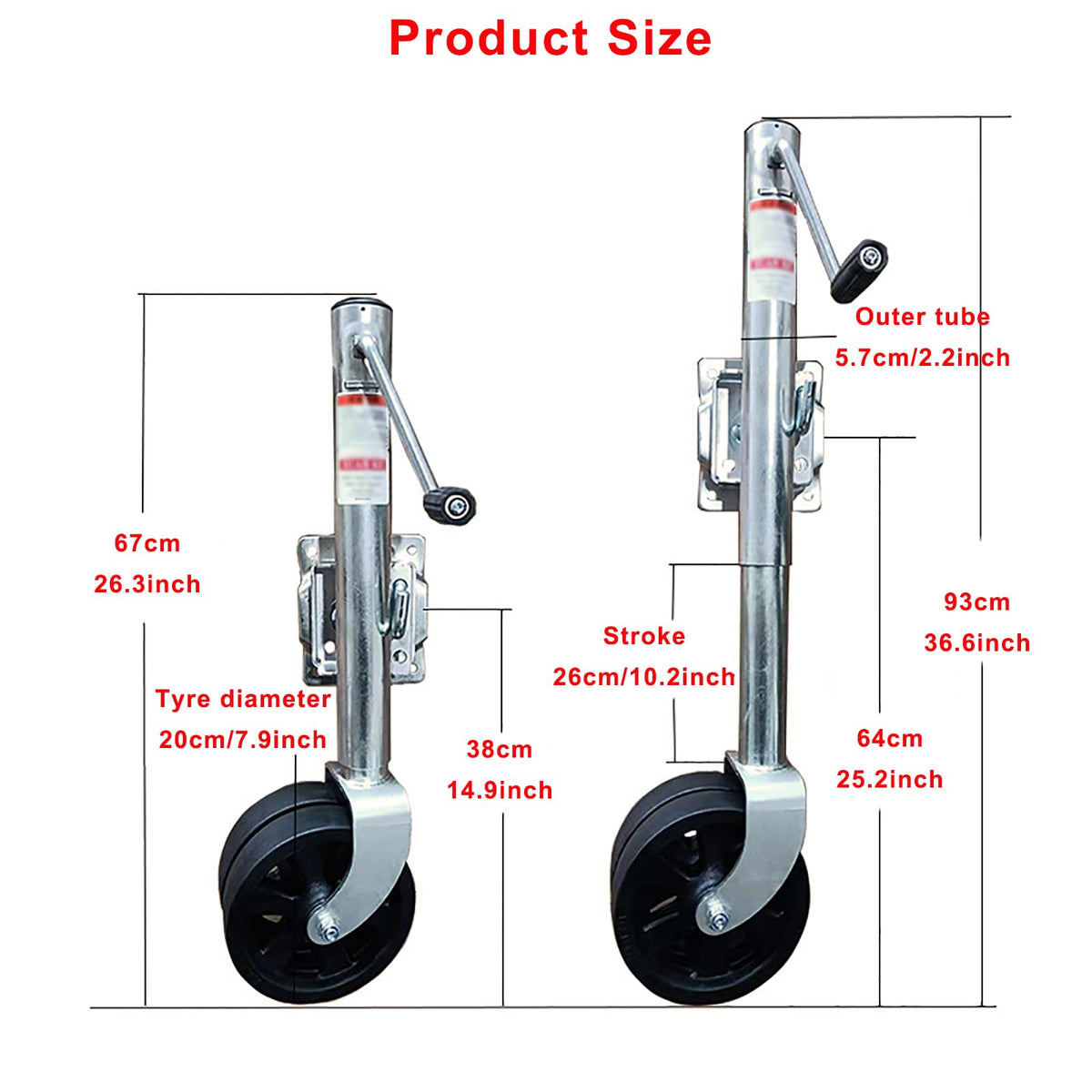 Heavy Duty Boat Trailer Jack with Dual Wheels, 2000lb Capacity, Side-Wind Crank, Swivel Design, Frosted Black Finish B512