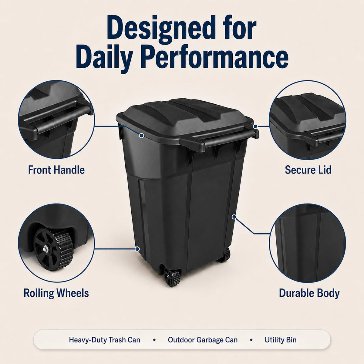 45 Gallon Wheeled Outdoor Trash Can with Lid O671545