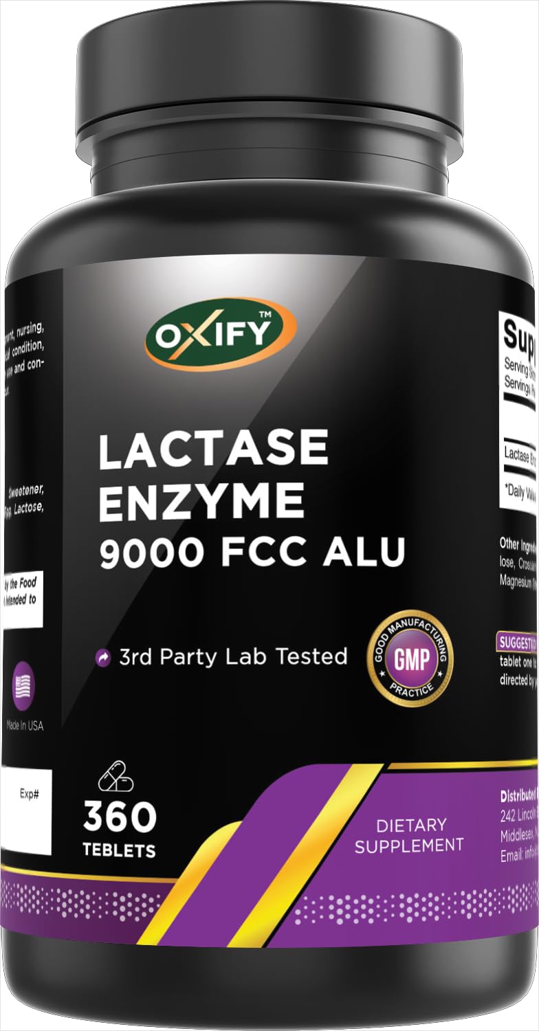 Lactase Enzyme 9000 FCC 360 Tablets Gluten-Free Non-GMO B1893