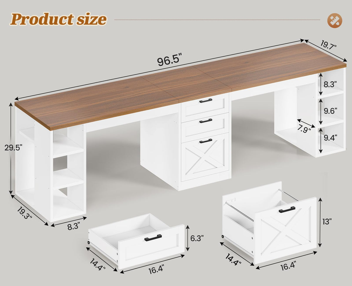 96.5" 2 Person Computer Desk with Storage Drawers B58861