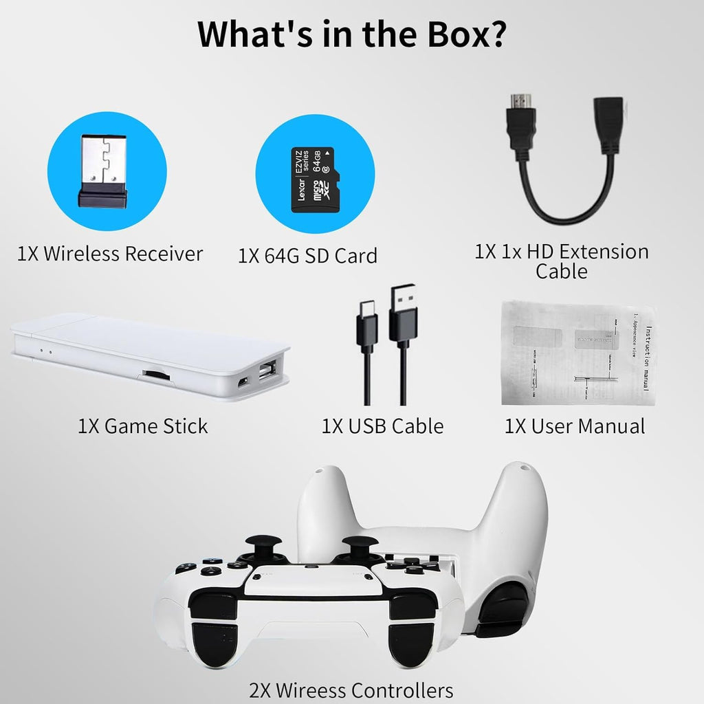 Wireless Retro Gaming Console Game Stick with 4K HDMI Output and 2 Wireless Controllers V7362