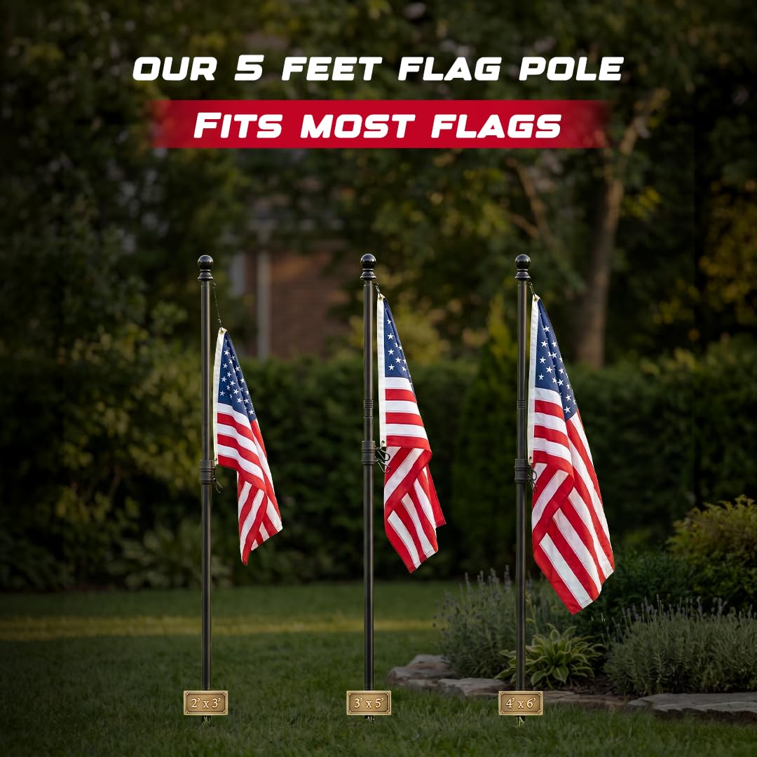 5FT Black Heavy Duty Flag Pole Kit with Bracket Z533382