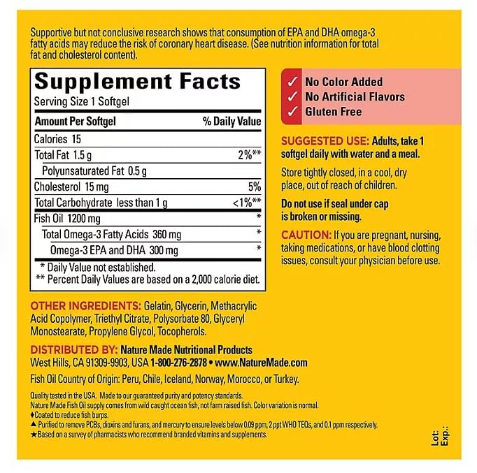 1200 mg Fish Oil Softgels, 240 Count J39547