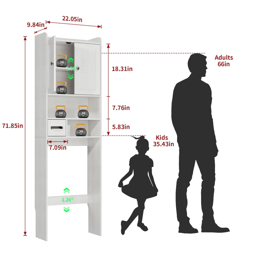 White Over the Toilet Storage Cabinet with Adjustable Shelves K502220