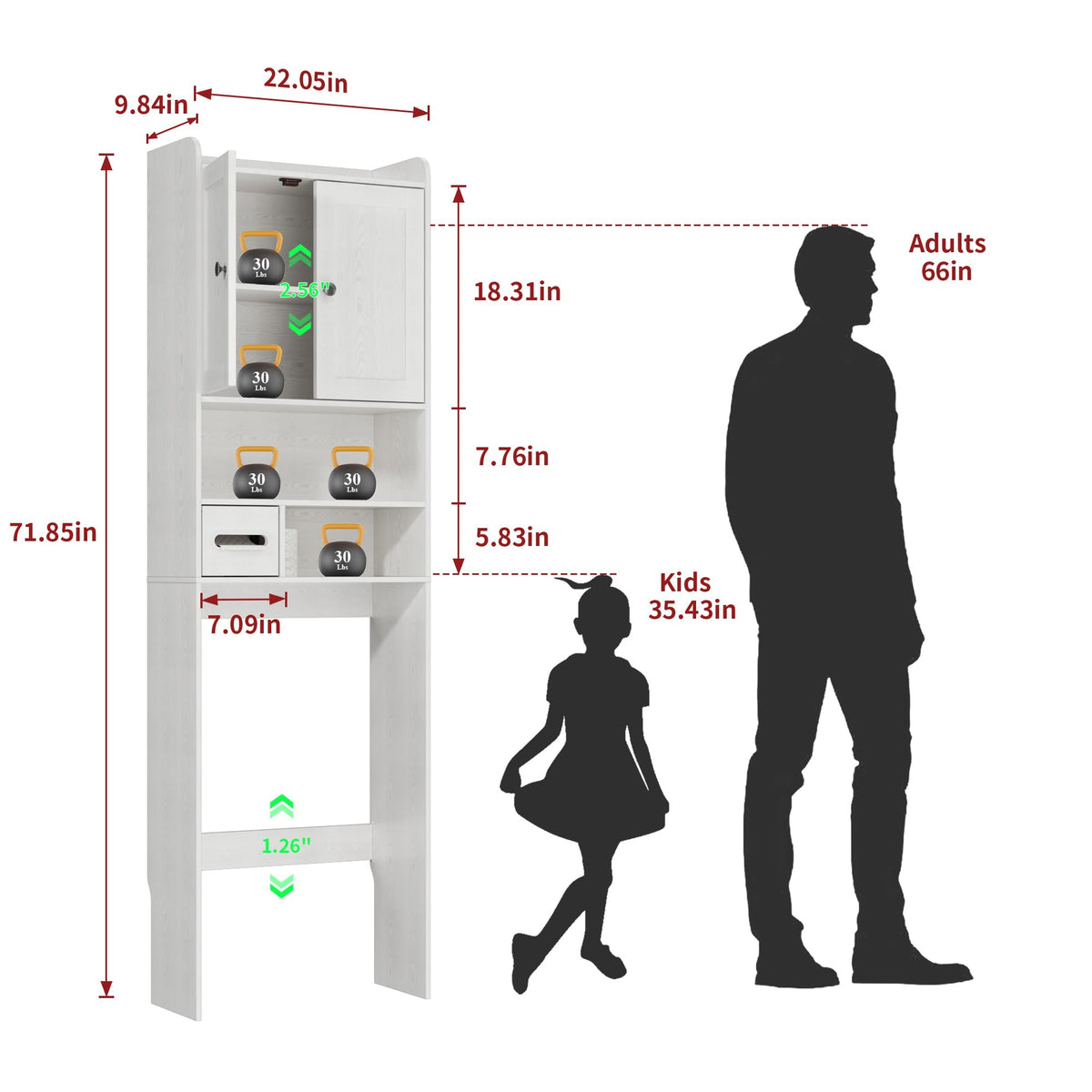 White Over the Toilet Storage Cabinet with Adjustable Shelves K502220