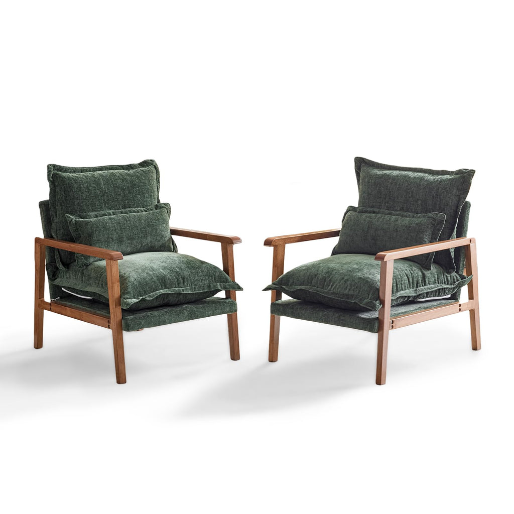 Dark Green Chenille Accent Armchairs Set of 2 with Lumbar Pillow A378738