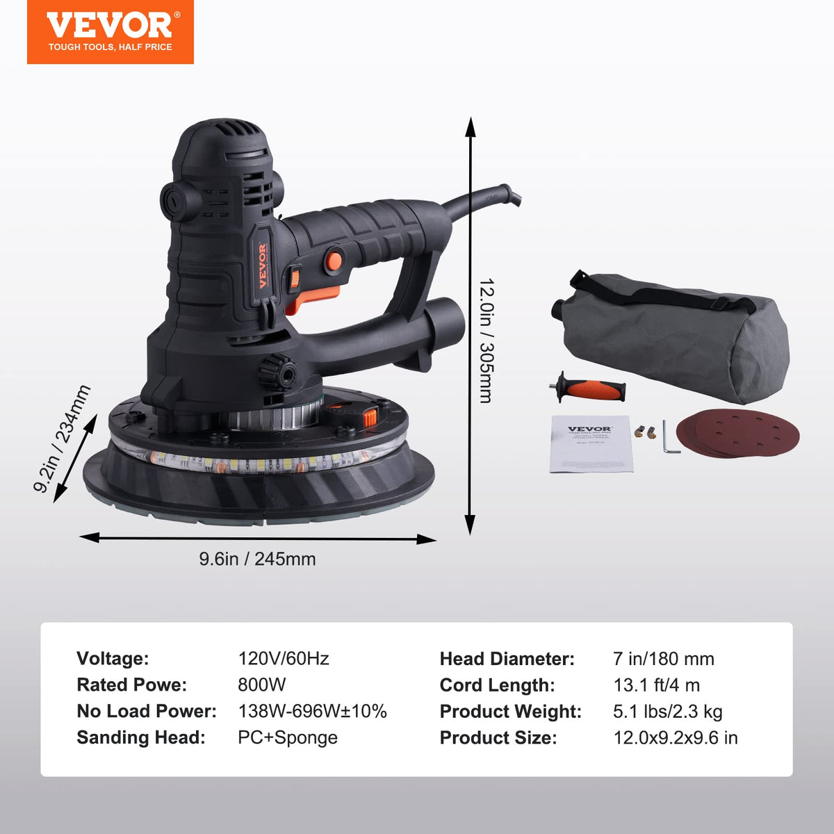 800W Electric Drywall Sander with 12 Sanding Discs E348043