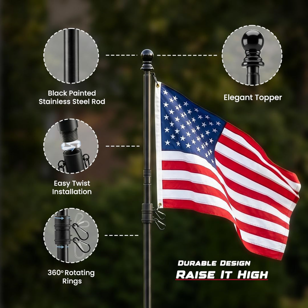 5FT Black Heavy Duty Flag Pole Kit with Bracket Z533382