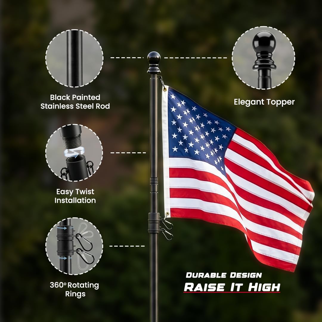 5FT Black Heavy Duty Flag Pole Kit with Bracket Z533382