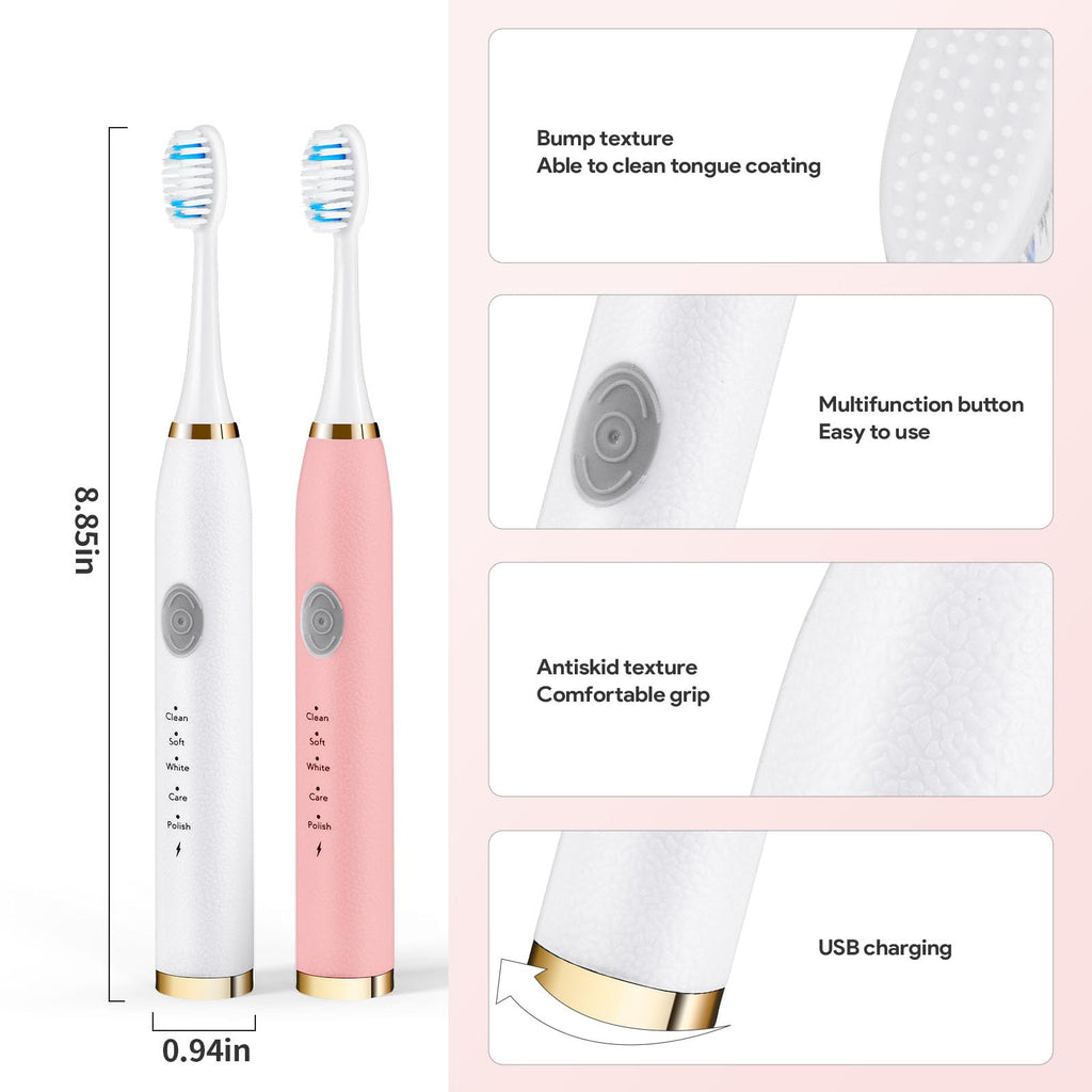 Rechargeable Sonic Toothbrush 2-Pack White Pink R724544