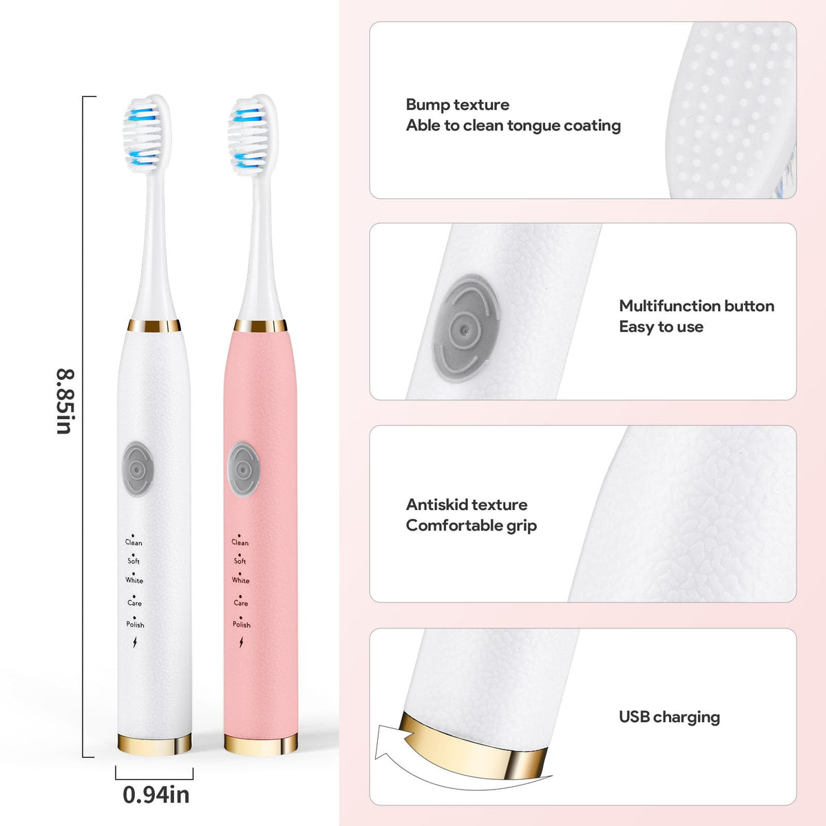 Rechargeable Sonic Toothbrush 2-Pack White Pink R724544