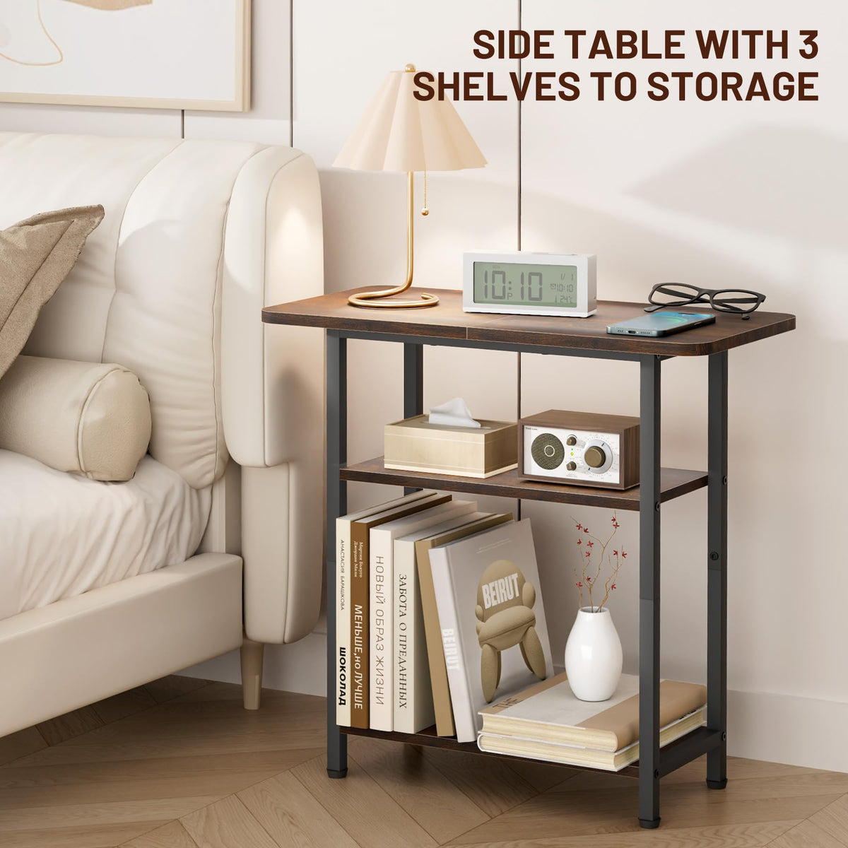 3-Tier Side Table with Storage Tabletop E90316