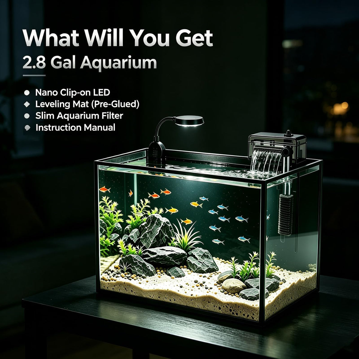 2.8 Gallon Aquarium Starter Kit with LED and Filter Pump H4411