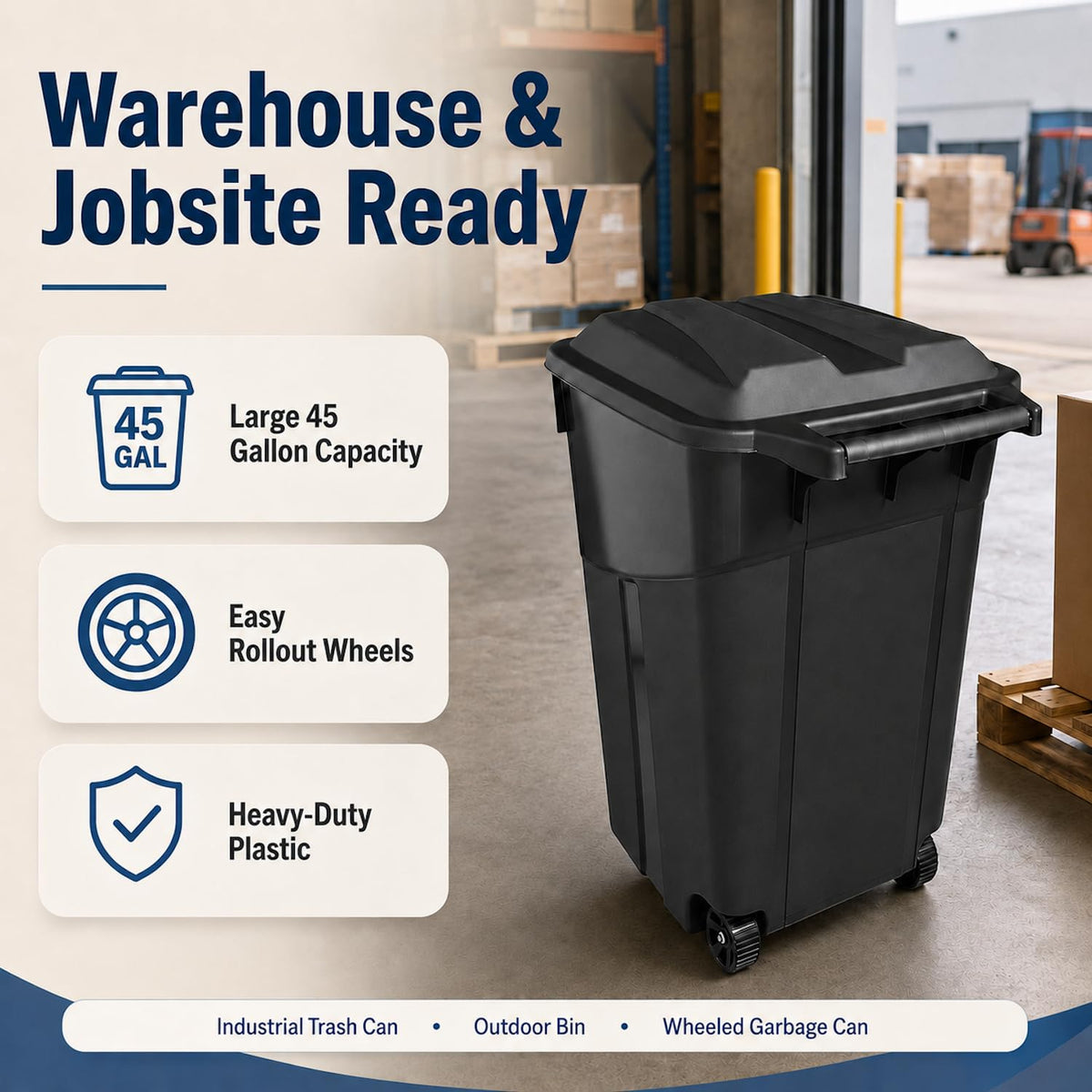 45 Gallon Wheeled Outdoor Trash Can with Lid O671545