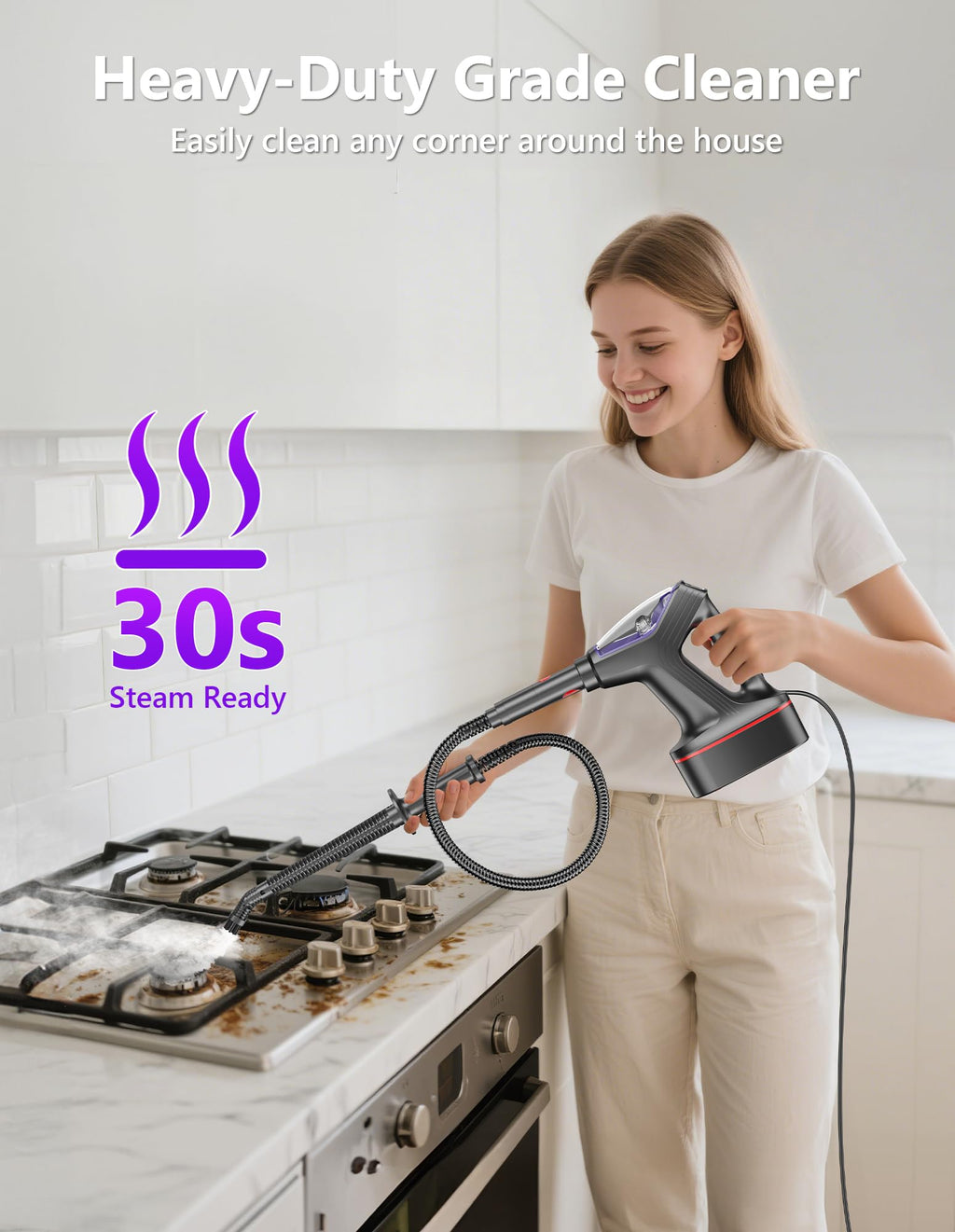 Heavy Duty All-in-One Steam Mop with Detachable Handheld Steamer A63677