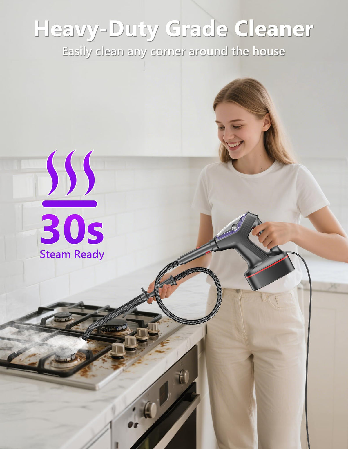Heavy Duty All-in-One Steam Mop with Detachable Handheld Steamer A63677