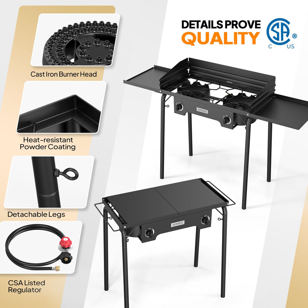 2 Burner Portable Propane Gas Stove with Side Shelves U604
