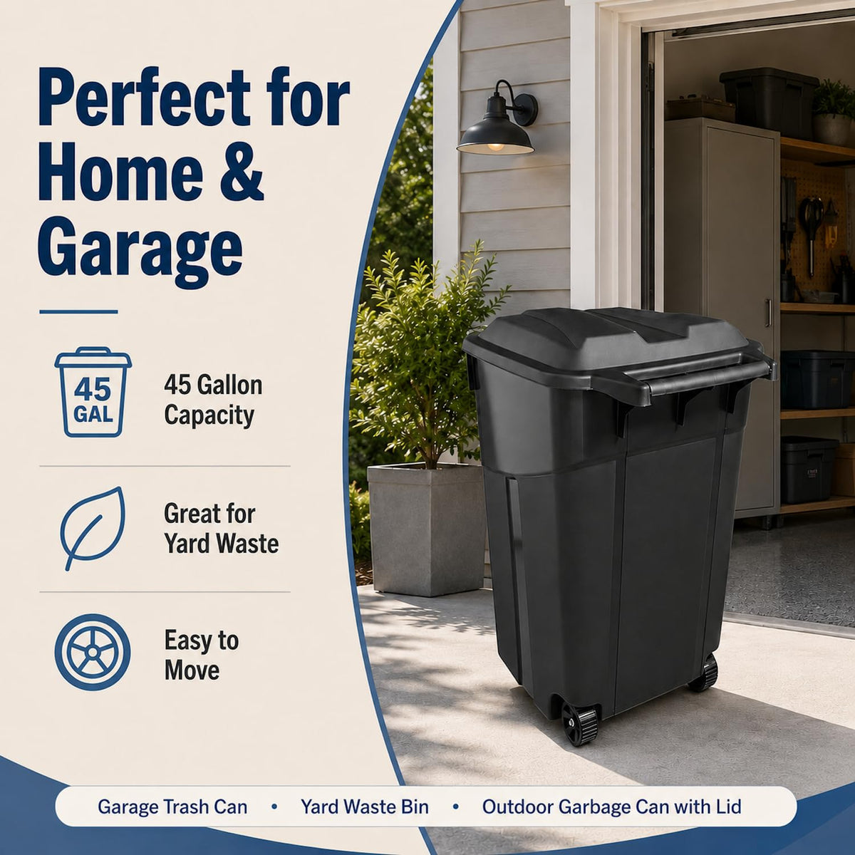 45 Gallon Wheeled Outdoor Trash Can with Lid O671545