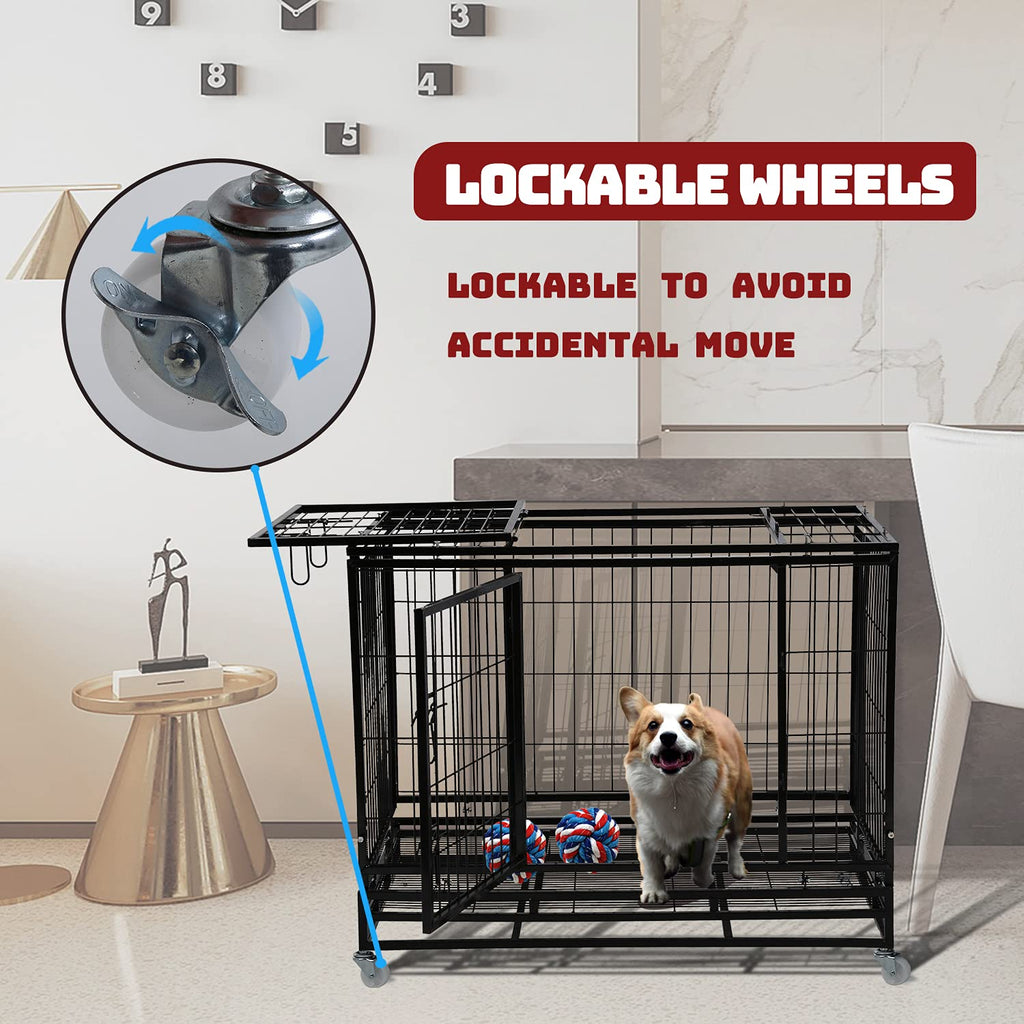 48 inch Heavy Duty Foldable Dog Crate with Lockable Wheels J58152
