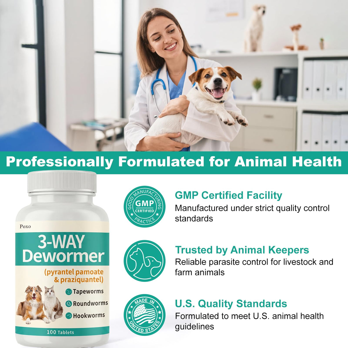 Pyrantel Pamoate and Praziquantel De-wormer Tablet for Dog & Cat 100 Tablets O268