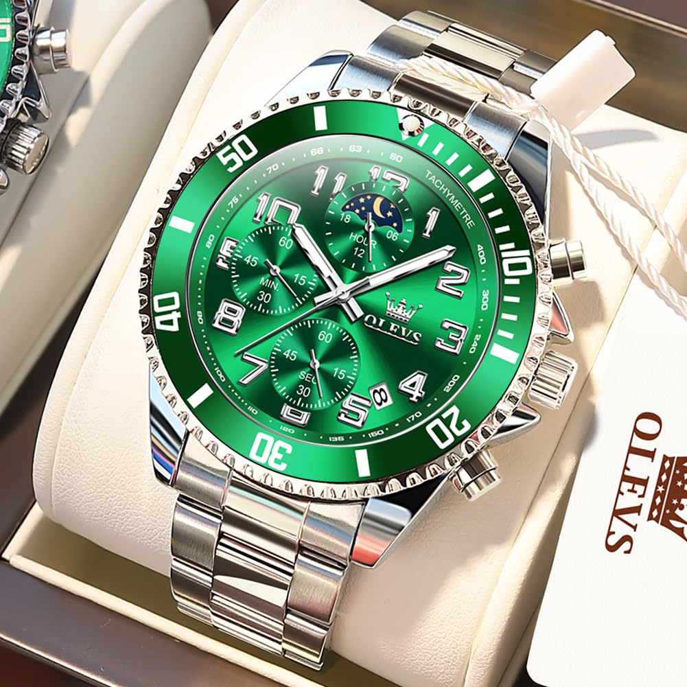 Men Luxury Chronograph Stainless Steel Waterproof Quartz Analog Watch R864