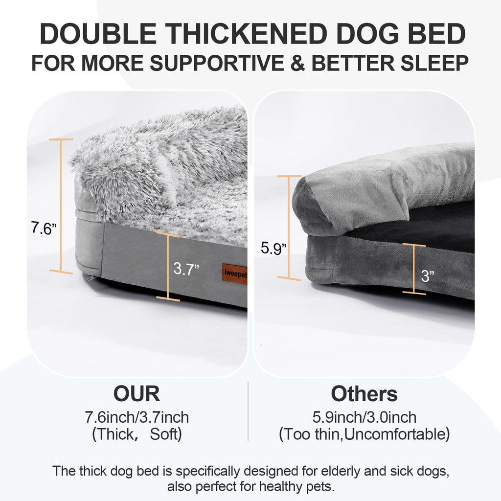 Fluffy Orthopedic Dog Bed with Washable Plush Cover, Grey B84033