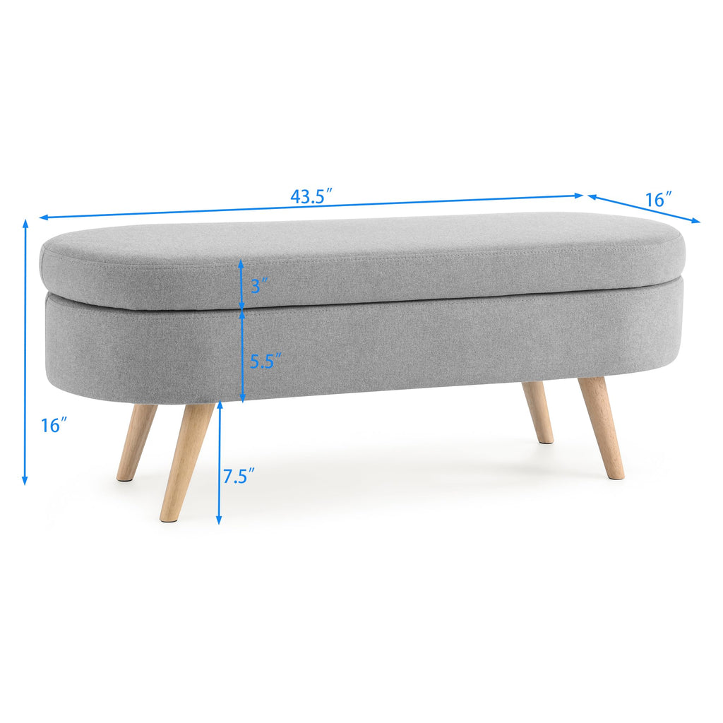 Linen Gray Upholstered Storage Ottoman Bench E517
