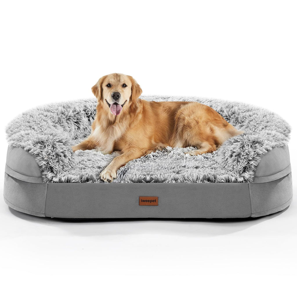 Fluffy Orthopedic Dog Bed with Washable Plush Cover, Grey B84033
