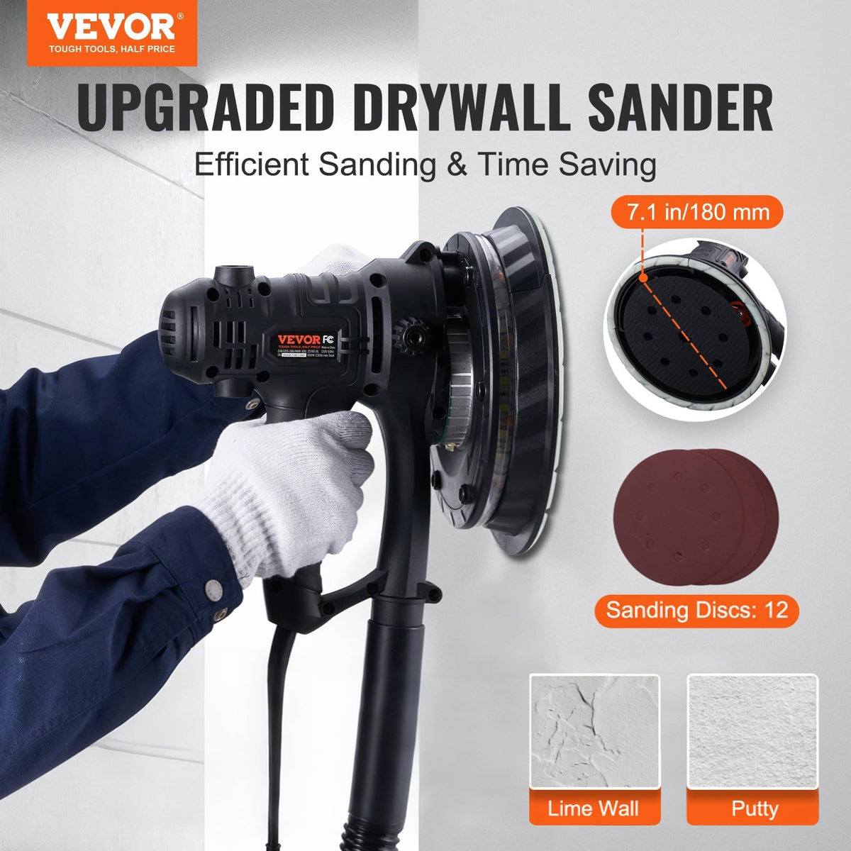 800W Electric Drywall Sander with 12 Sanding Discs E348043