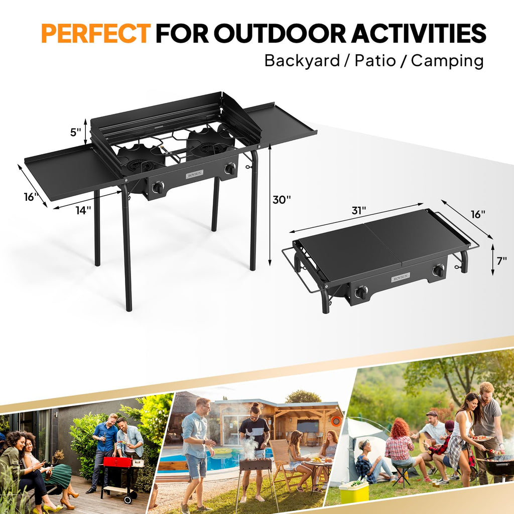 2 Burner Portable Propane Gas Stove with Side Shelves U604