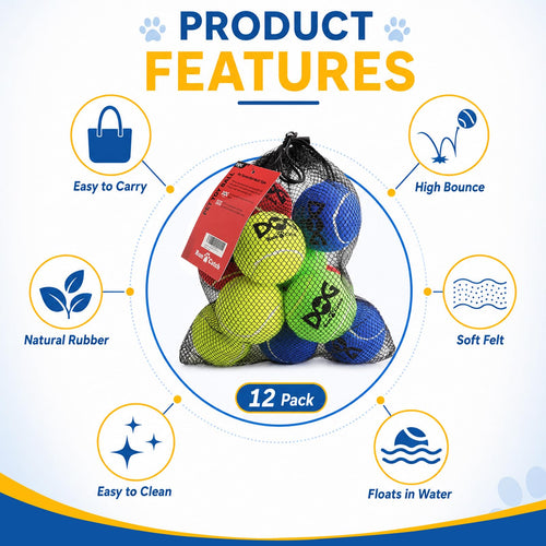12 Pack Colorful Dog Toy Balls O2387