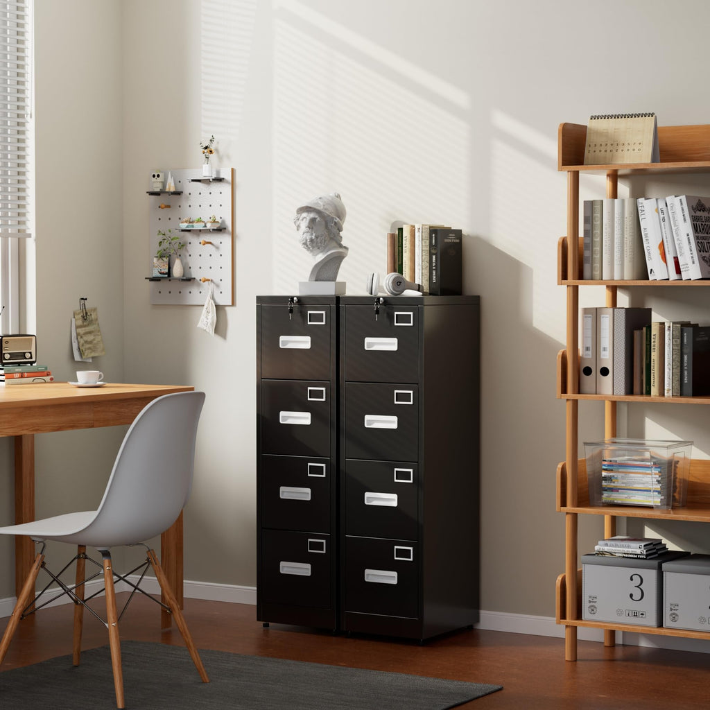 Black 4-Drawer Metal File Cabinet with Lock S86534