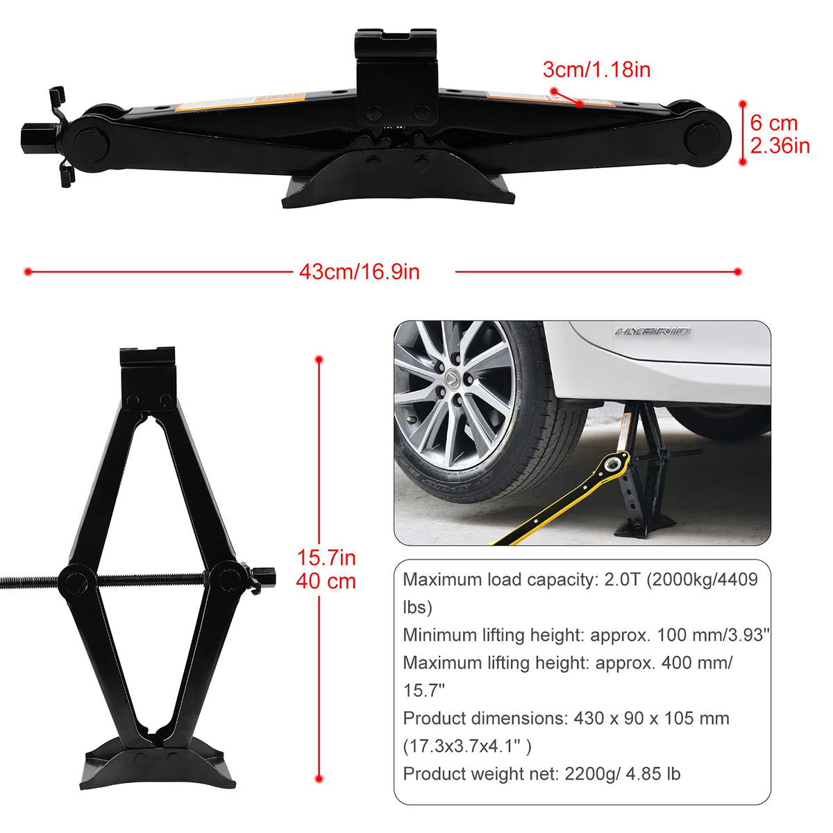 2 Ton Scissor Jack with Ratchet Handle B493